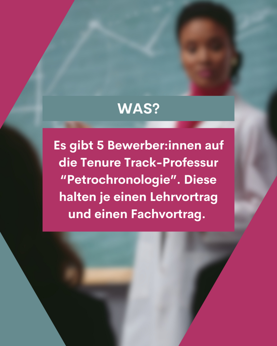 Was? Es gibt 5 Bewerber*innen auf die Tenure Track-Professur "Petrochronologie". Diese hatten ja einen Lehrvortrag und einen Fachvortrag.