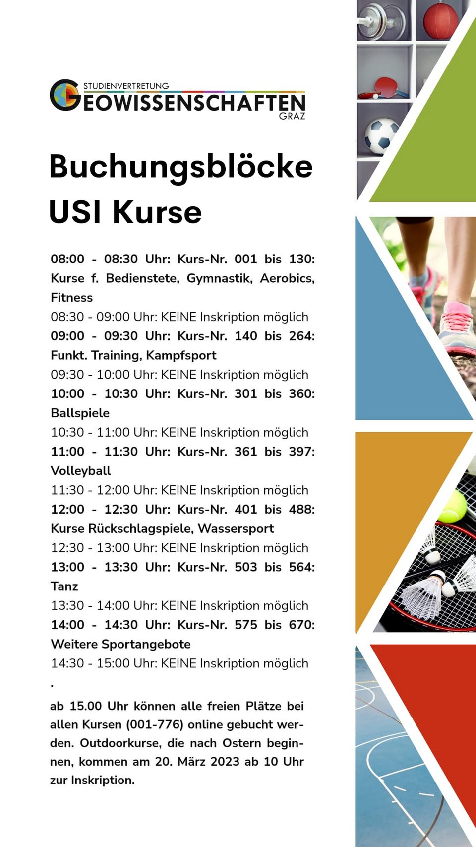 Grundlegende Information über die USI-Kurs Anmeldung 2023